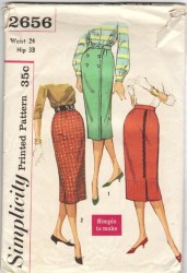 2656 SIMPLICITY 1958 SLIM SKIRTS 1 YARD PATTERN UNCUT SIZE WAIST 24"